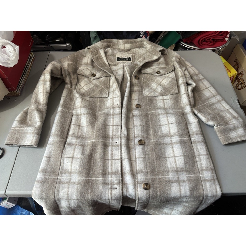 American Eagle Long Tan‎ Plaid Coat S
